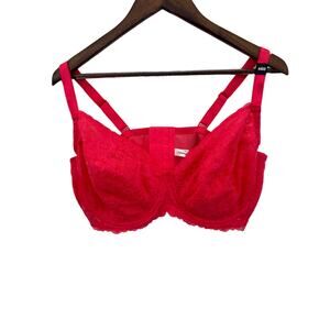 Torrid Curve Unlined Balconette Bra Size 44DD Hot Pink Lace